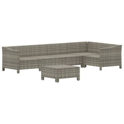 6 Piece Garden Lounge Set with Cushions Grey Poly Rattan