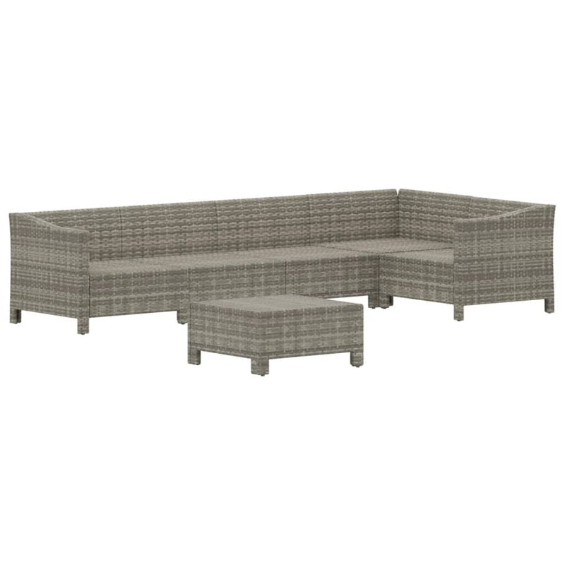 6 Piece Garden Lounge Set with Cushions Grey Poly Rattan