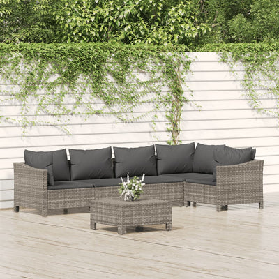 6 Piece Garden Lounge Set with Cushions Grey Poly Rattan