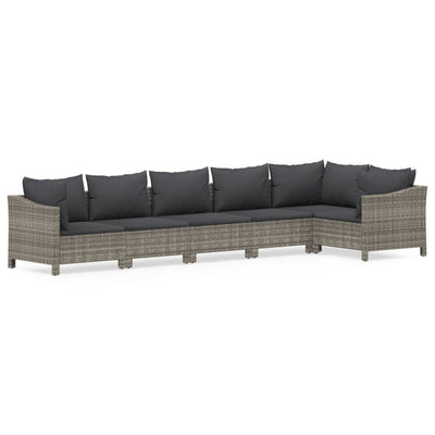 6 Piece Garden Lounge Set with Cushions Grey Poly Rattan