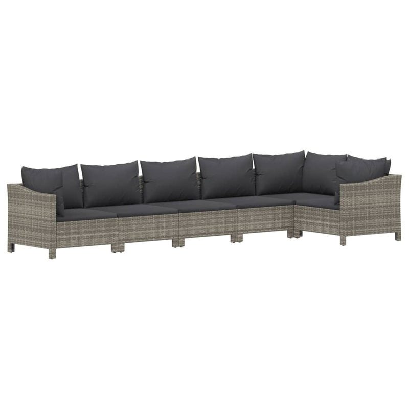 6 Piece Garden Lounge Set with Cushions Grey Poly Rattan