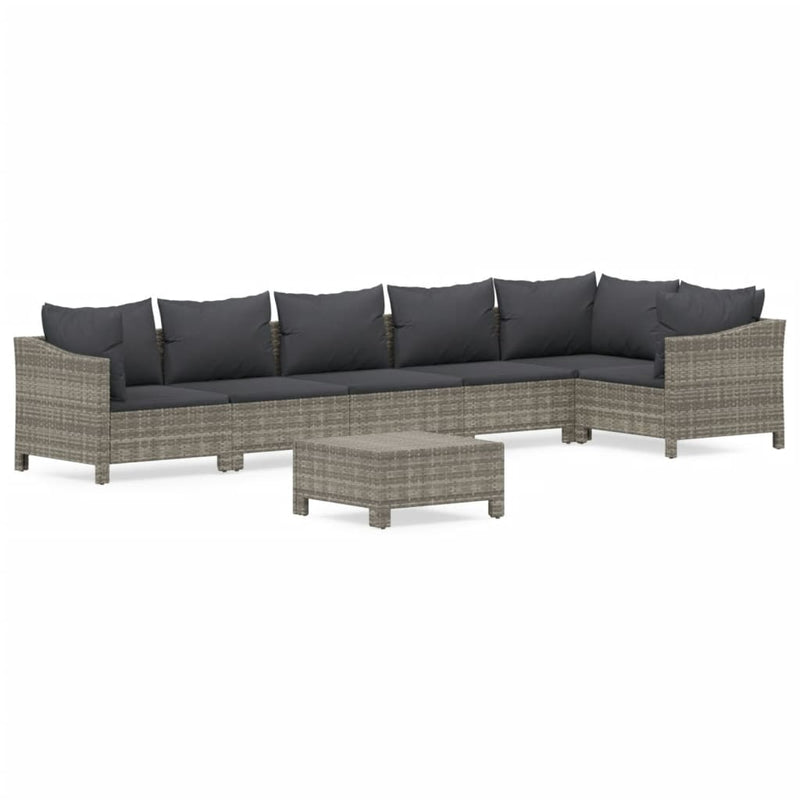 7 Piece Garden Lounge Set with Cushions Grey Poly Rattan