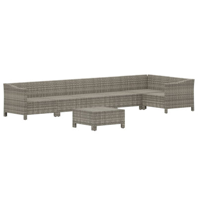 7 Piece Garden Lounge Set with Cushions Grey Poly Rattan