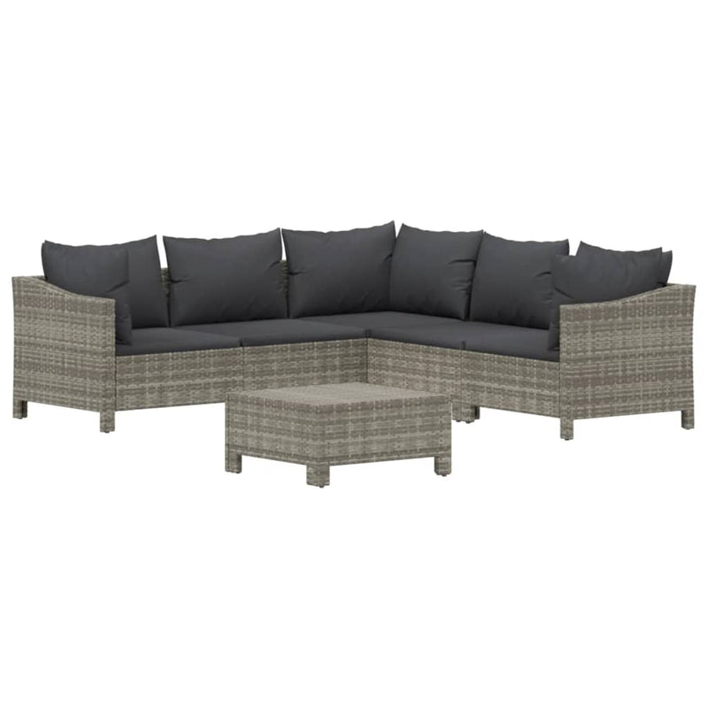 6 Piece Garden Lounge Set with Cushions Grey Poly Rattan