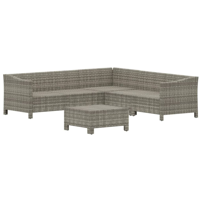 6 Piece Garden Lounge Set with Cushions Grey Poly Rattan