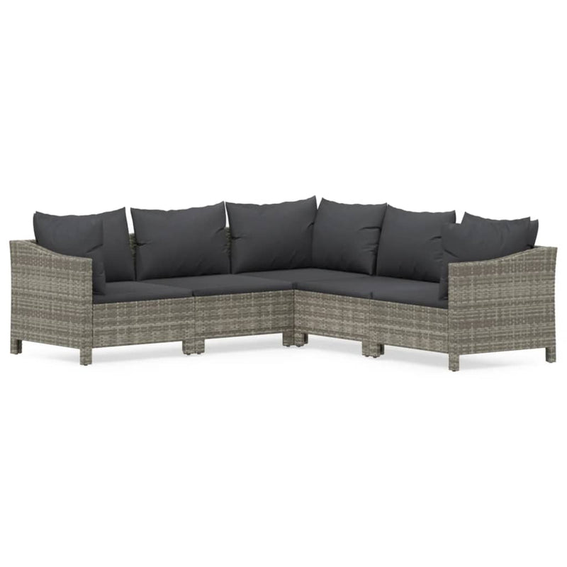 5 Piece Garden Lounge Set with Cushions Grey Poly Rattan