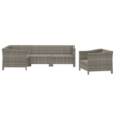 5 Piece Garden Lounge Set with Cushions Grey Poly Rattan