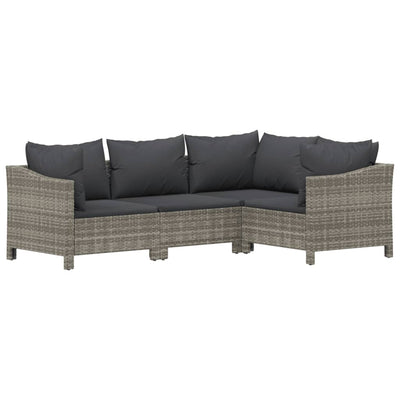 5 Piece Garden Lounge Set with Cushions Grey Poly Rattan