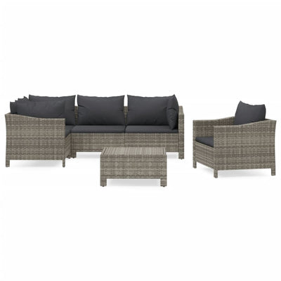 6 Piece Garden Lounge Set with Cushions Grey Poly Rattan