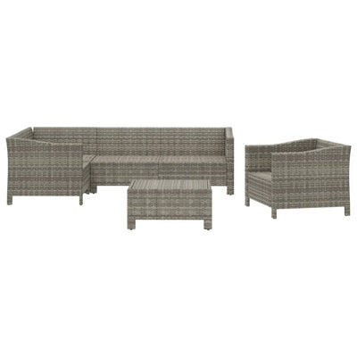 6 Piece Garden Lounge Set with Cushions Grey Poly Rattan