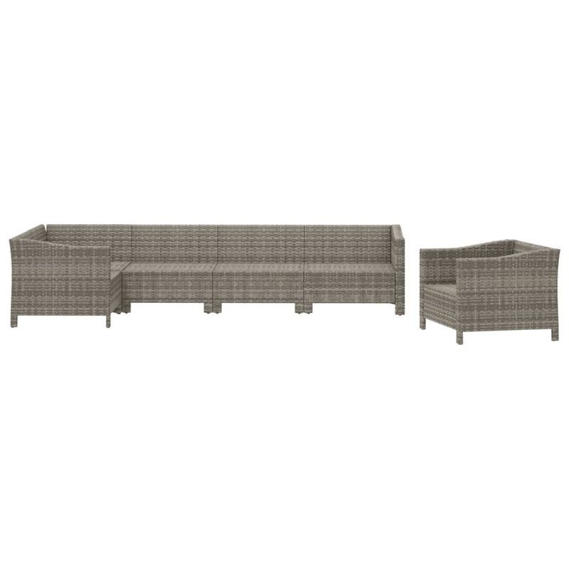 6 Piece Garden Lounge Set with Cushions Grey Poly Rattan