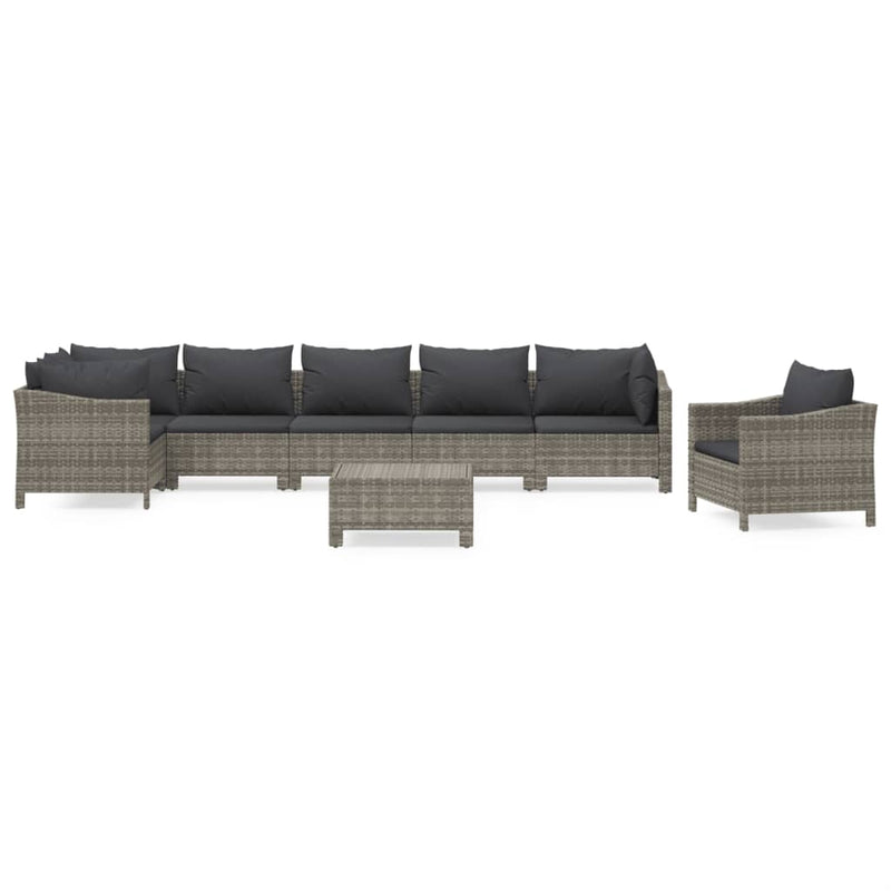 8 Piece Garden Lounge Set with Cushions Grey Poly Rattan