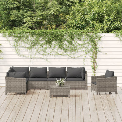 8 Piece Garden Lounge Set with Cushions Grey Poly Rattan