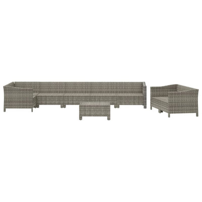 9 Piece Garden Lounge Set with Cushions Grey Poly Rattan