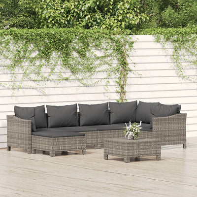 7 Piece Garden Lounge Set with Cushions Grey Poly Rattan