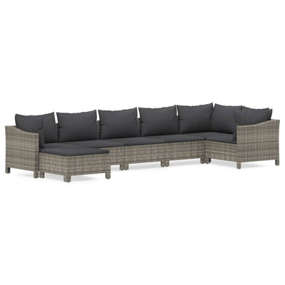 7 Piece Garden Lounge Set with Cushions Grey Poly Rattan