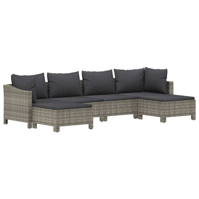 6 Piece Garden Lounge Set with Cushions Grey Poly Rattan