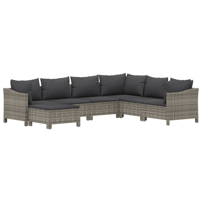 7 Piece Garden Lounge Set with Cushions Grey Poly Rattan