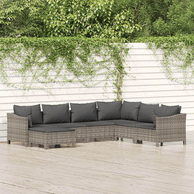 7 Piece Garden Lounge Set with Cushions Grey Poly Rattan