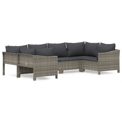 6 Piece Garden Lounge Set with Cushions Grey Poly Rattan