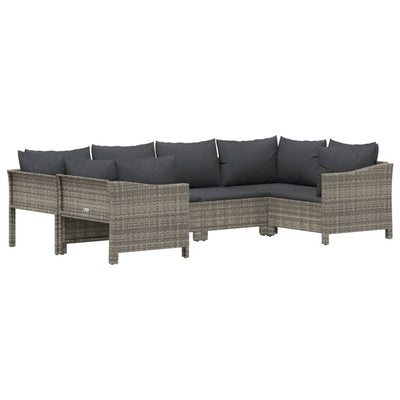 6 Piece Garden Lounge Set with Cushions Grey Poly Rattan