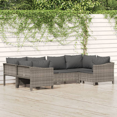 6 Piece Garden Lounge Set with Cushions Grey Poly Rattan