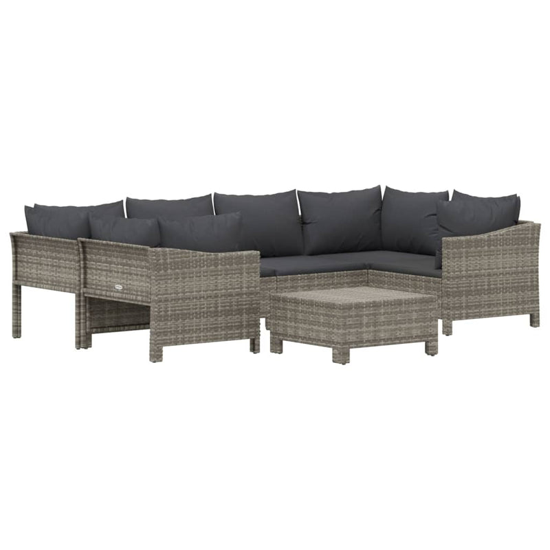 7 Piece Garden Lounge Set with Cushions Grey Poly Rattan