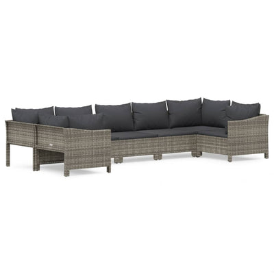 7 Piece Garden Lounge Set with Cushions Grey Poly Rattan