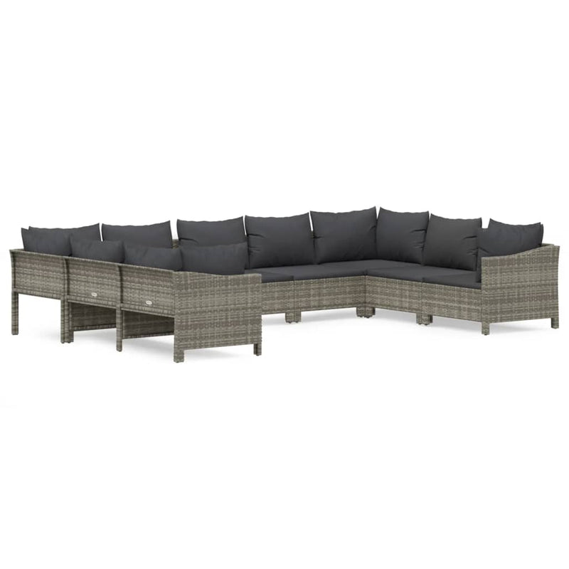 9 Piece Garden Lounge Set with Cushions Grey Poly Rattan