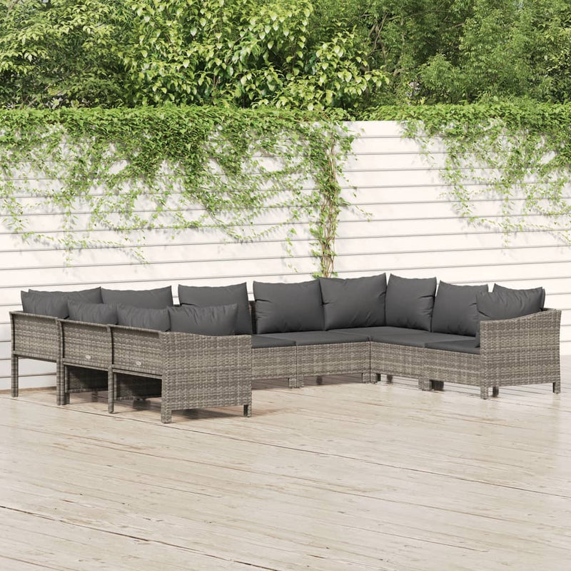 9 Piece Garden Lounge Set with Cushions Grey Poly Rattan