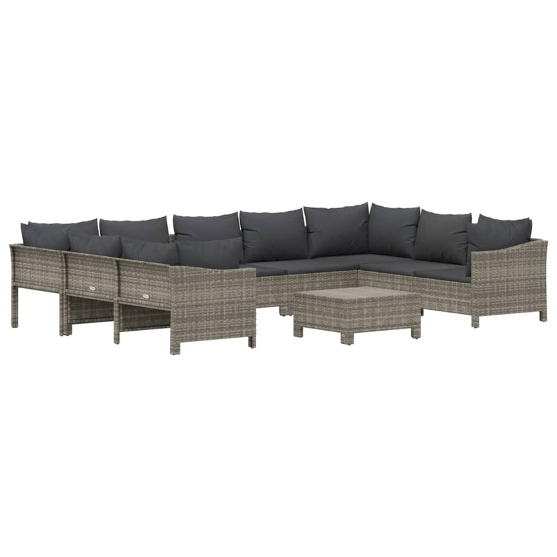 10 Piece Garden Lounge Set with Cushions Grey Poly Rattan