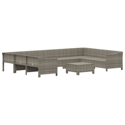 10 Piece Garden Lounge Set with Cushions Grey Poly Rattan