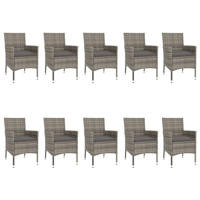 11 Piece Garden Dining Set with Cushions Grey Poly Rattan