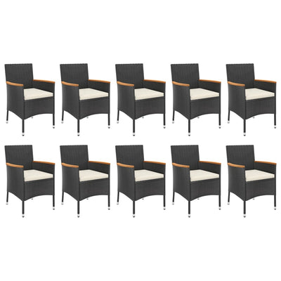 11 Piece Garden Dining Set with Cushions Black Poly Rattan