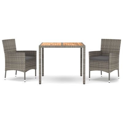 3 Piece Garden Dining Set with Cushions Grey Poly Rattan