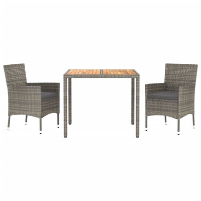 3 Piece Garden Dining Set with Cushions Grey Poly Rattan