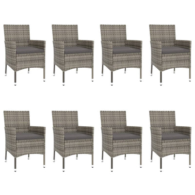 9 Piece Garden Dining Set with Cushions Grey Poly Rattan