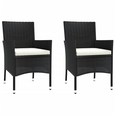 3 Piece Garden Bistro Set with Cushions Black Poly Rattan