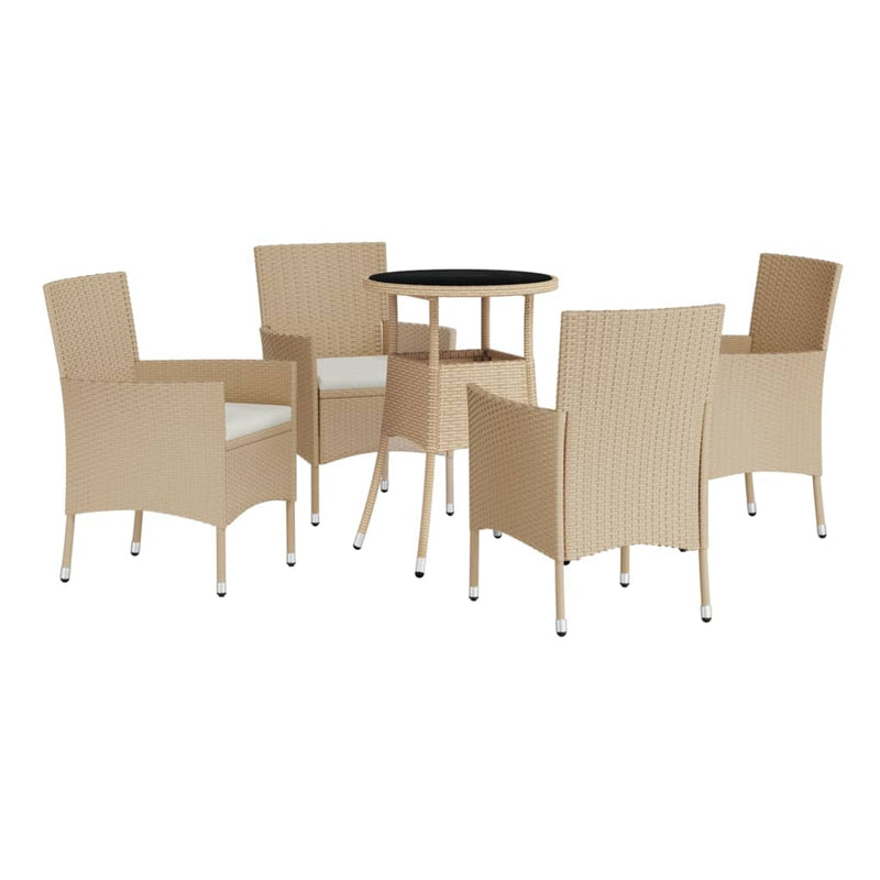 5 Piece Garden Bistro Set with Cushions Beige Poly Rattan