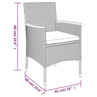 3 Piece Garden Bistro Set with Cushions Grey Poly Rattan