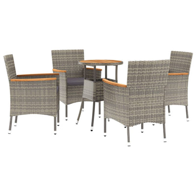 5 Piece Garden Bistro Set with Cushions Grey Poly Rattan