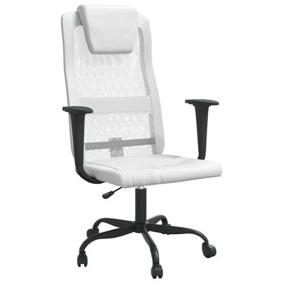 Office Chair Height Adjustable White Mesh Fabric and Faux Leather