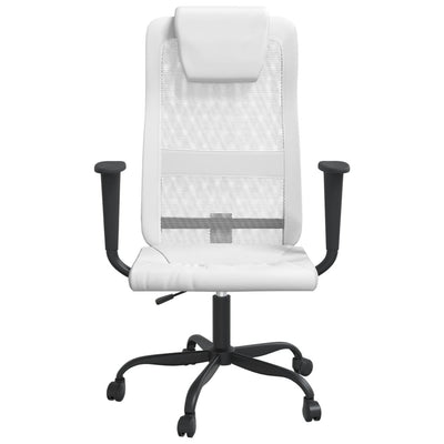 Office Chair Height Adjustable White Mesh Fabric and Faux Leather