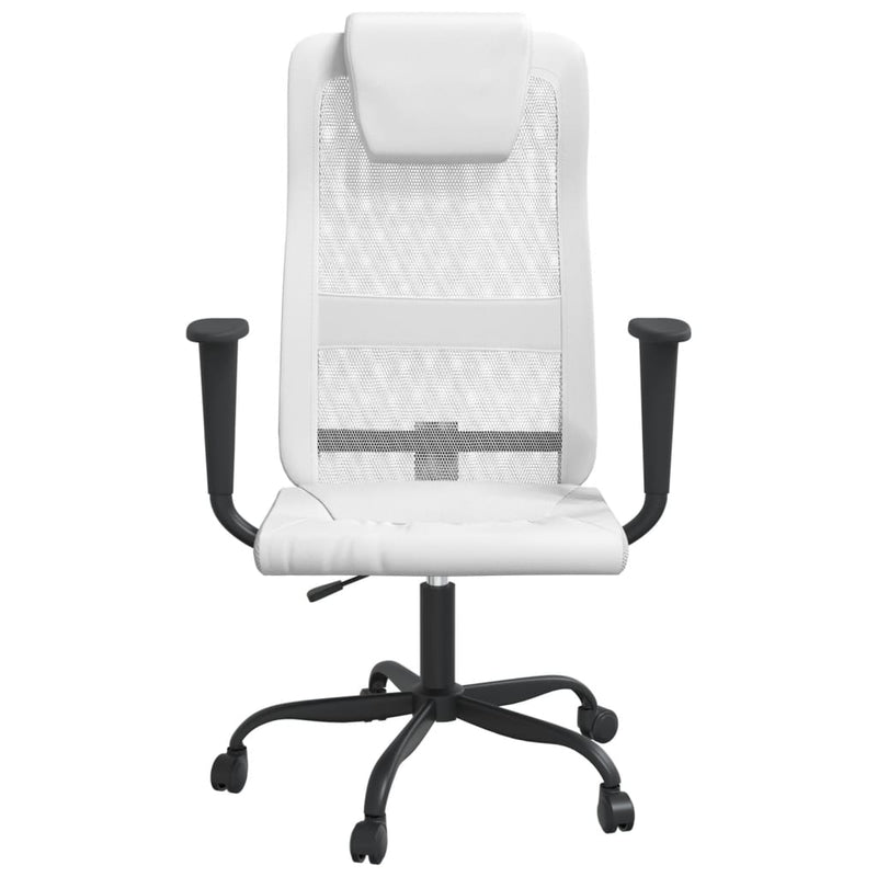 Office Chair Height Adjustable White Mesh Fabric and Faux Leather