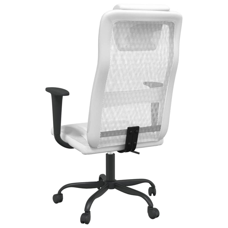 Office Chair Height Adjustable White Mesh Fabric and Faux Leather