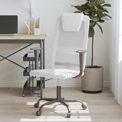 Office Chair Height Adjustable White Mesh Fabric and Faux Leather