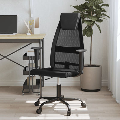 Office Chair Height Adjustable Black Mesh Fabric and Faux Leather