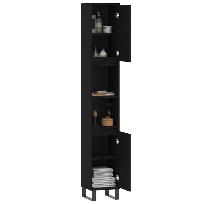 Bathroom Cabinet Black 30x30x190 cm Engineered Wood