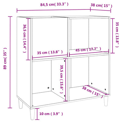 Record Cabinet White 84.5x38x89 cm Engineered Wood