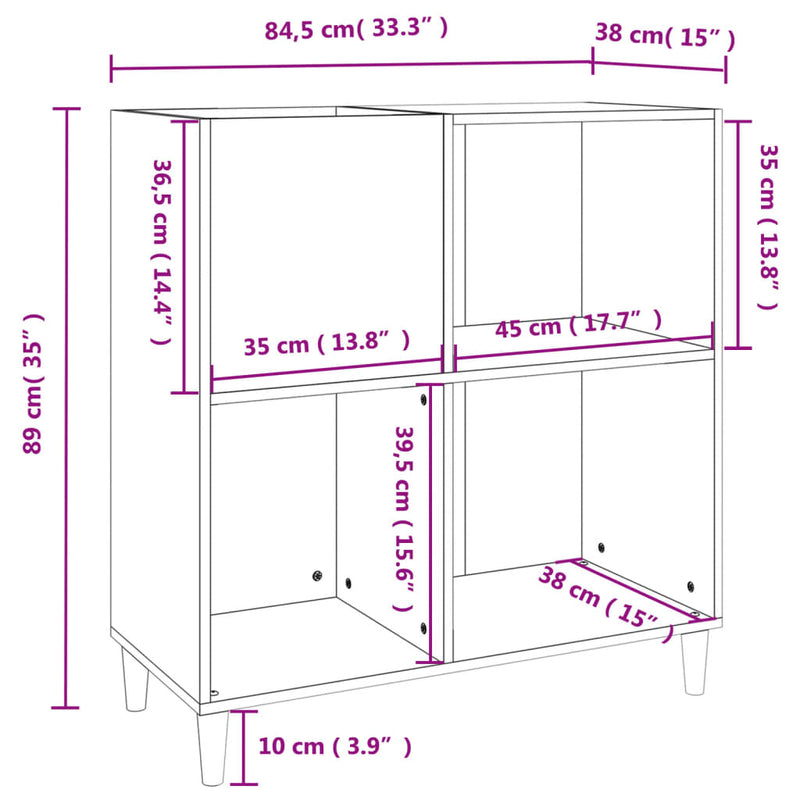 Record Cabinet White 84.5x38x89 cm Engineered Wood